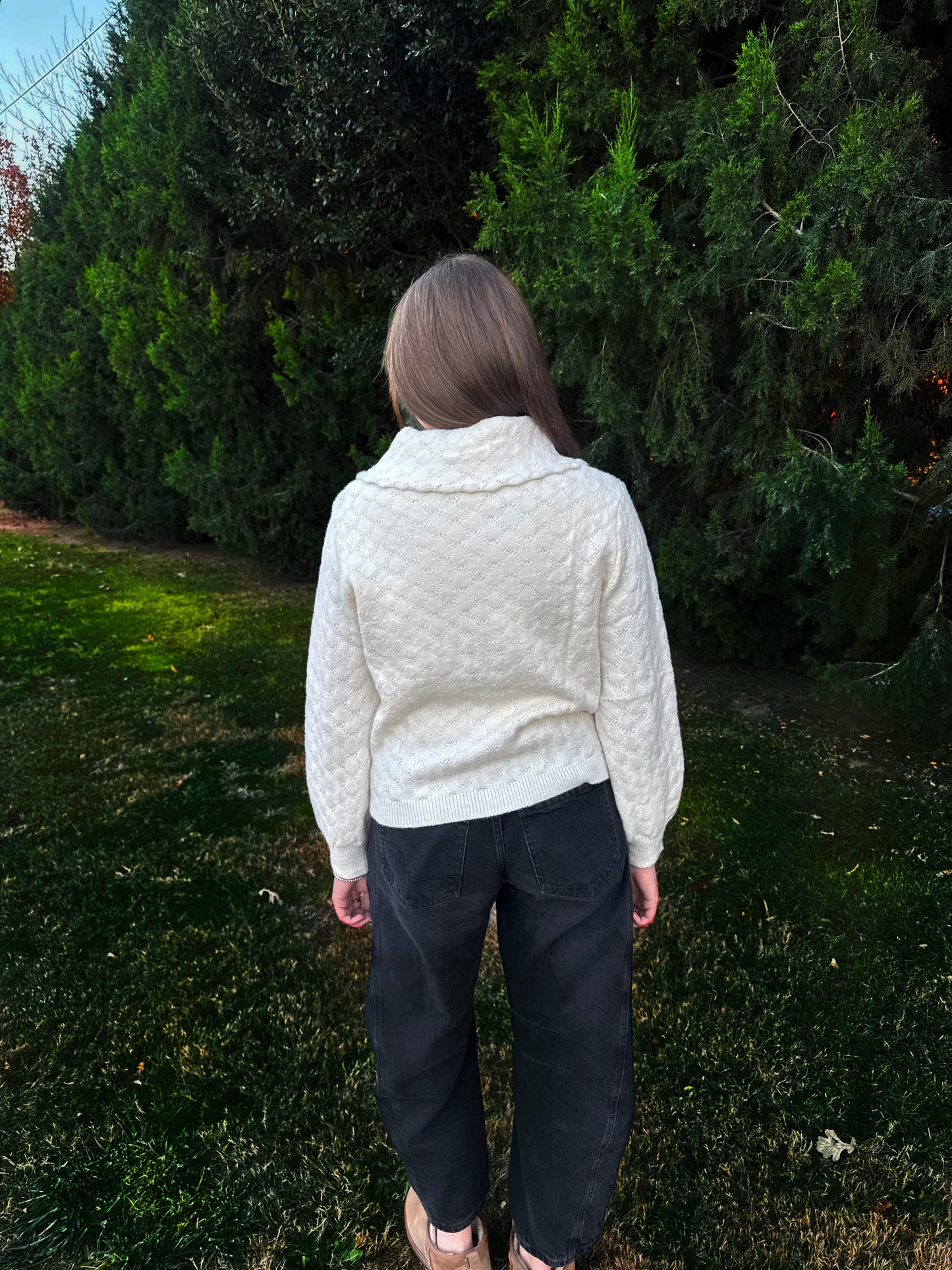 Button-Up Bow Front Collared Long Sleeve Top