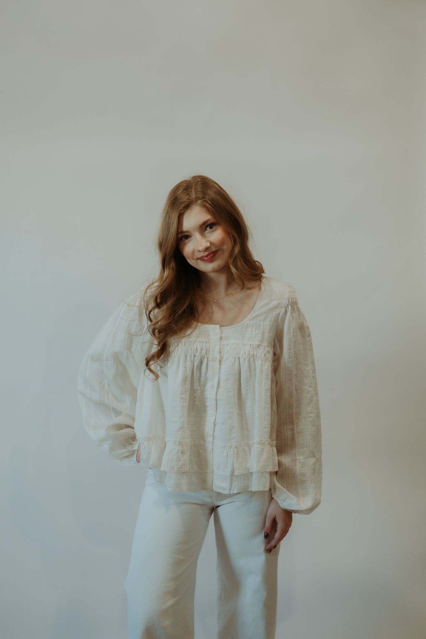 Ruffle Hem Peasant Blouse