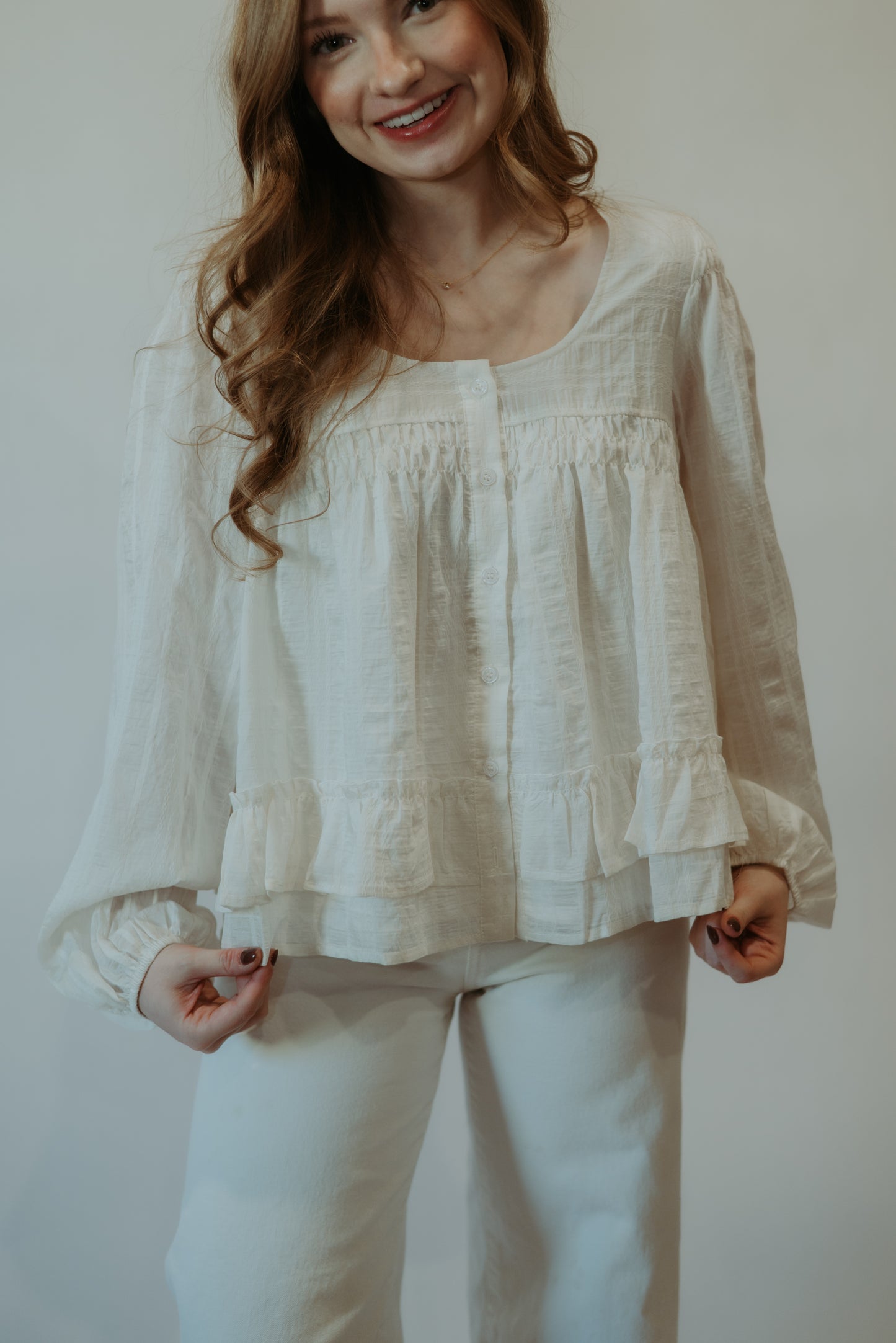 Ruffle Hem Peasant Blouse