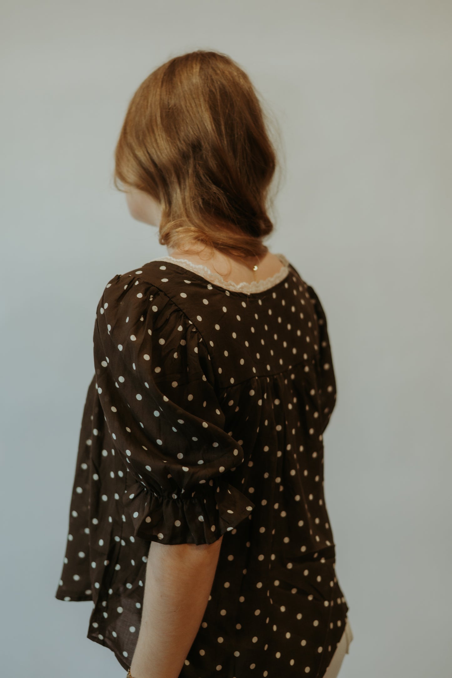 Brown Lace Polka-dot Top