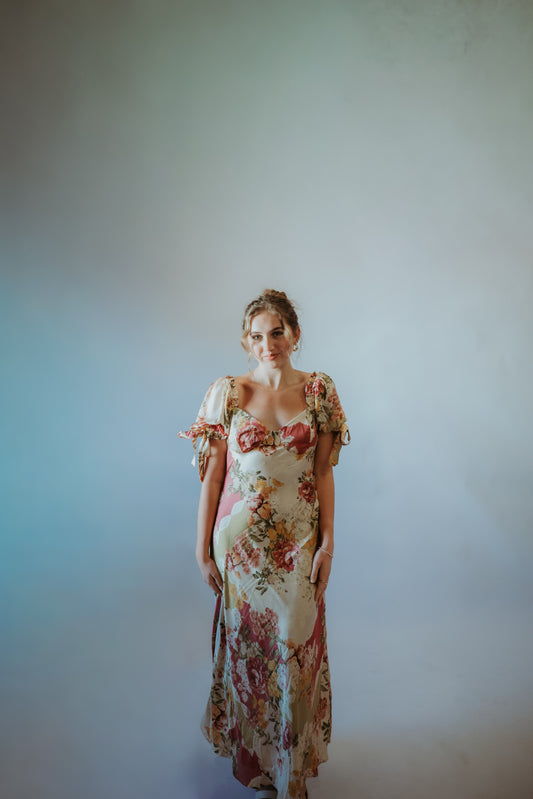 Meadow Romance Bow Tie Puff Sleeve Dress