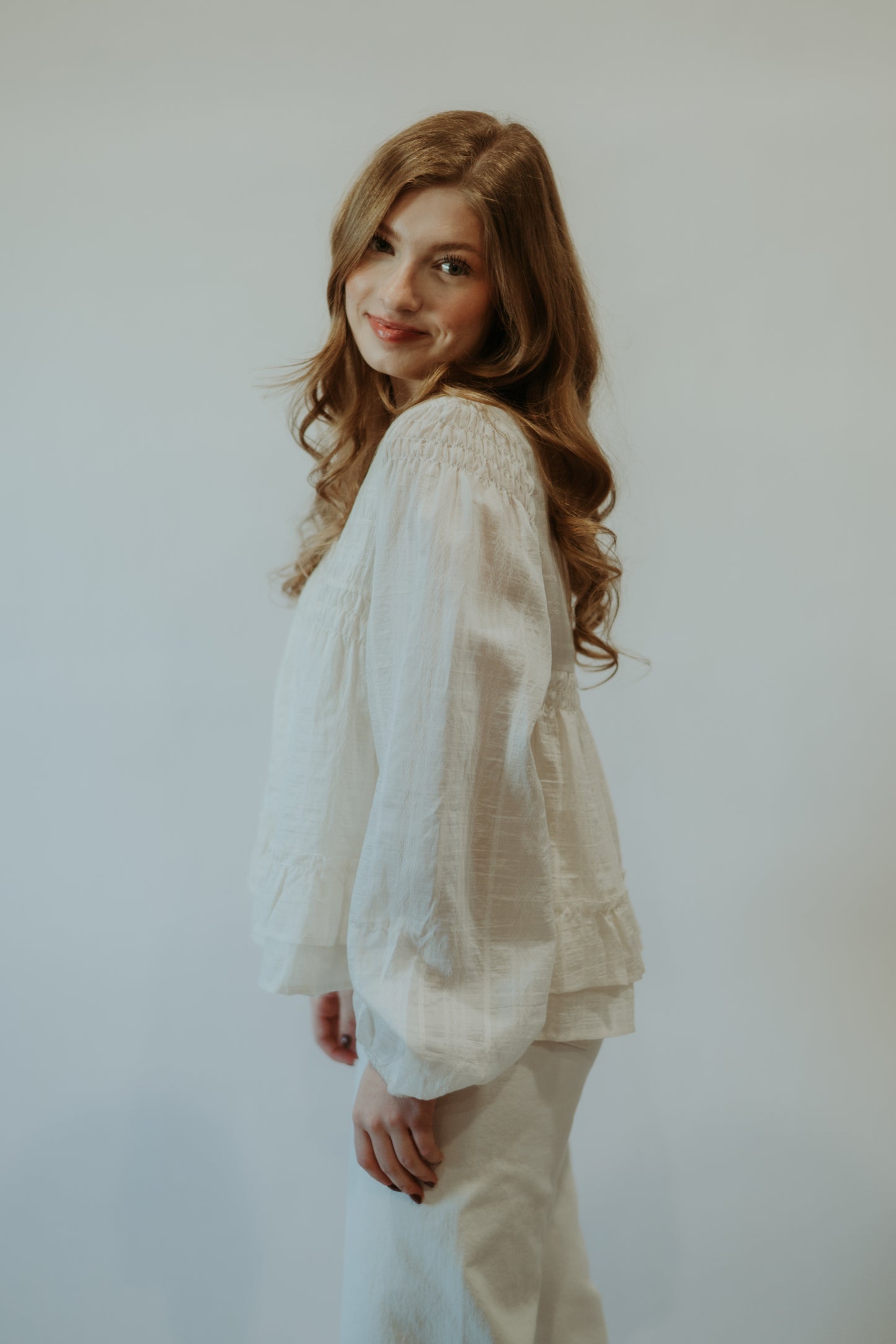 Ruffle Hem Peasant Blouse