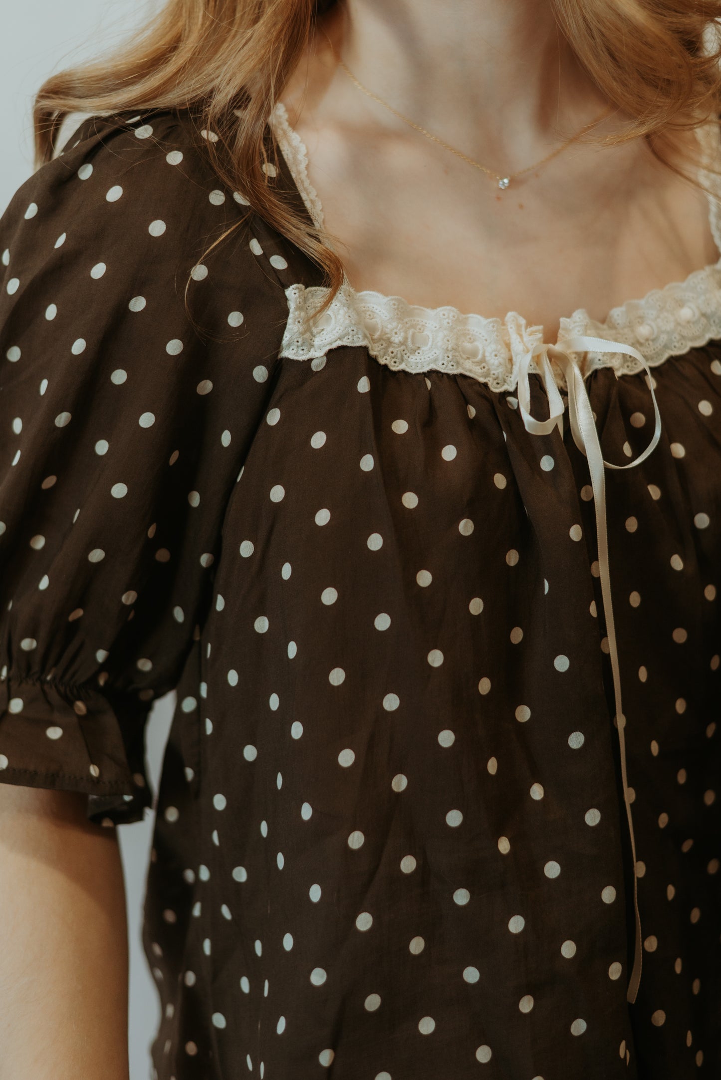 Brown Lace Polka-dot Top
