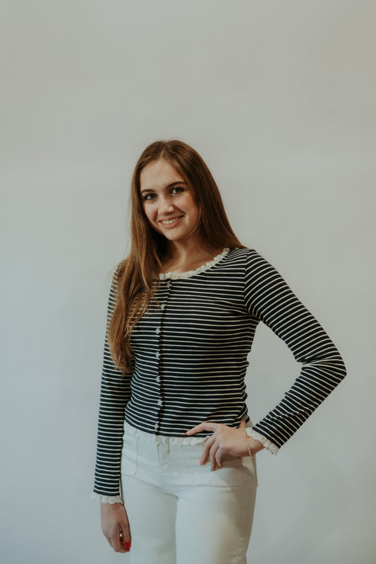 Navy Striped Cardigan