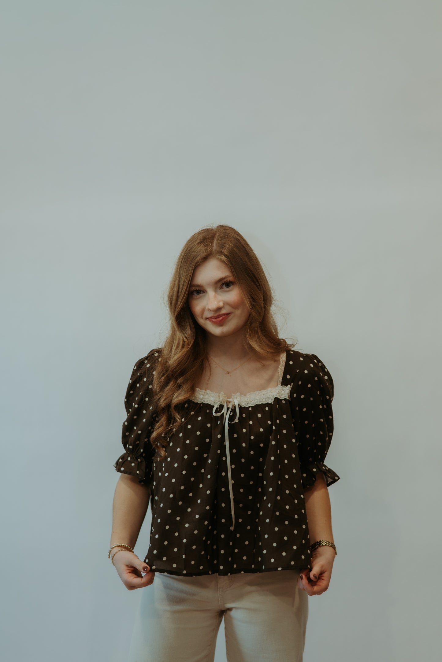 Brown Lace Polka-dot Top