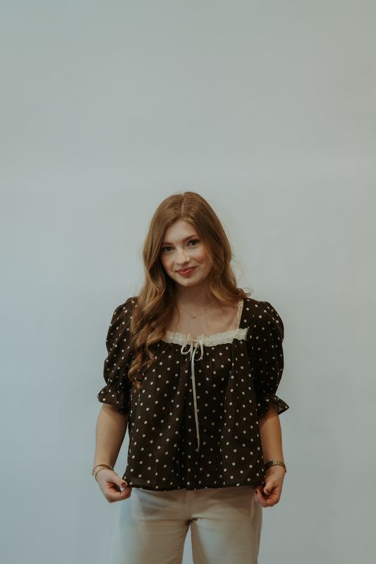 Brown Lace Polka-dot Top