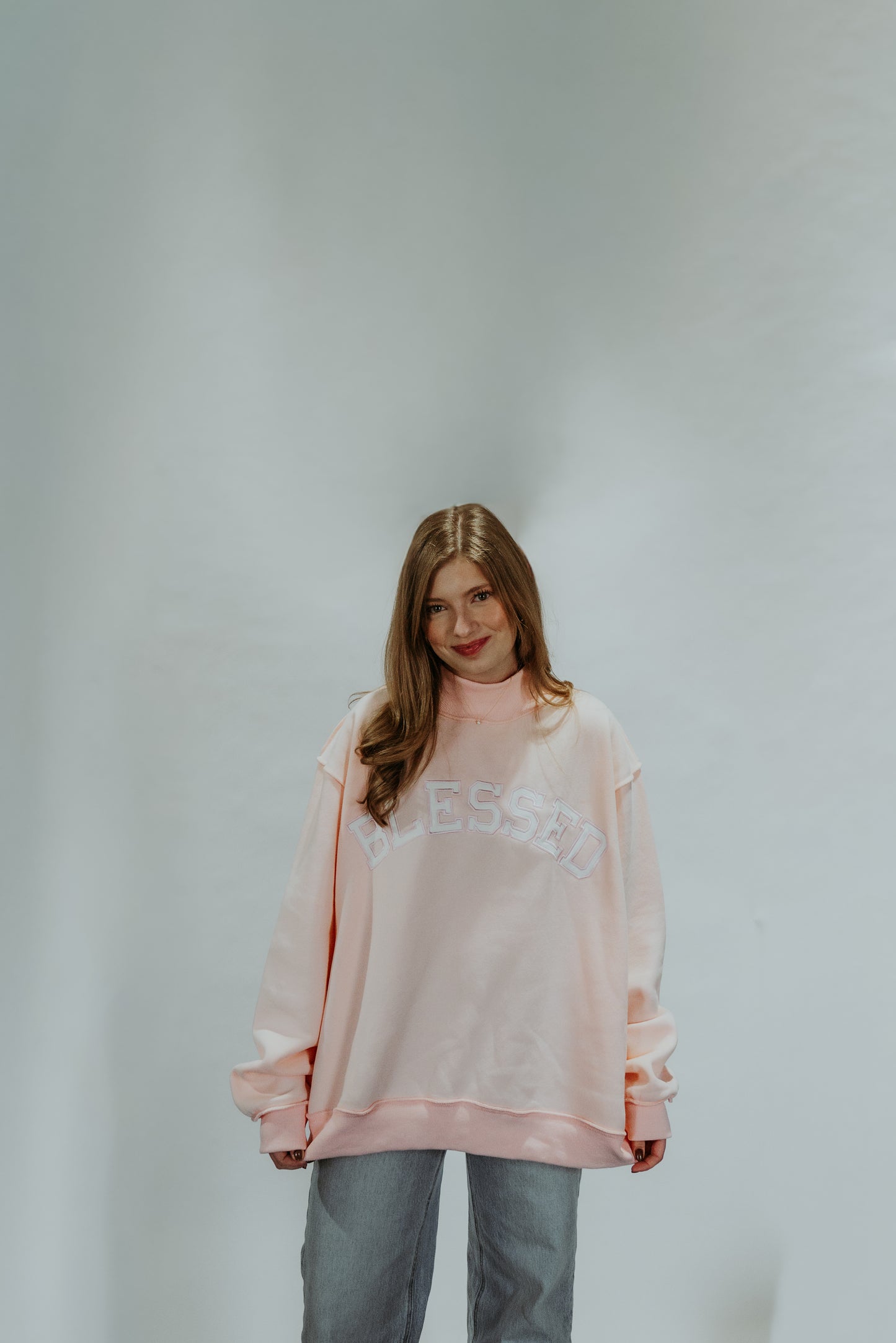 'BLESSED' Embroidered Mockneck Sweatshirt