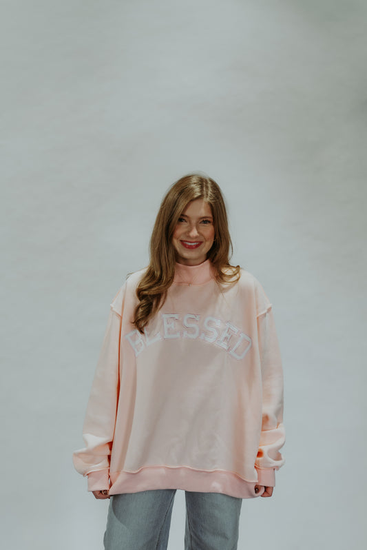 'BLESSED' Embroidered Mockneck Sweatshirt