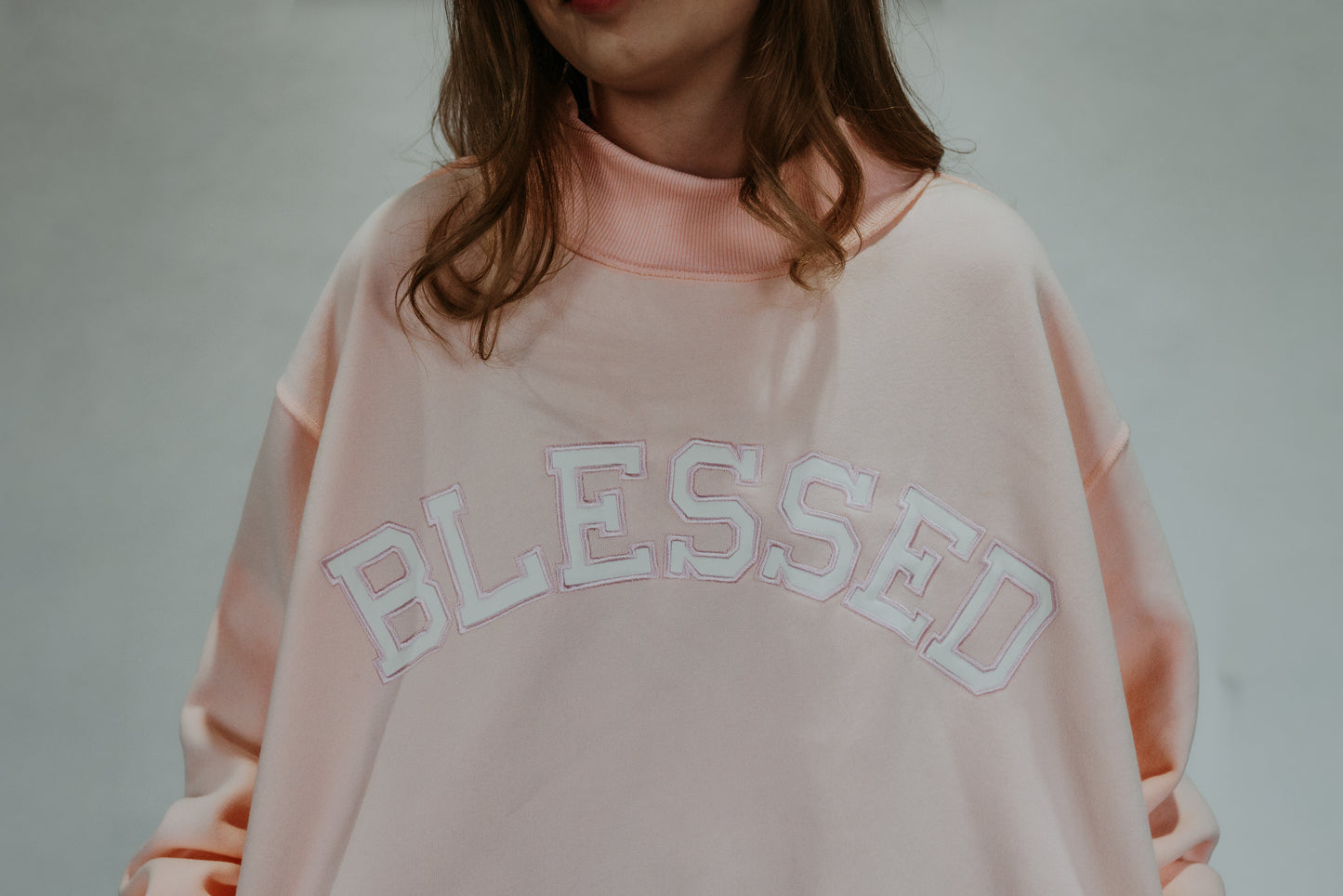 'BLESSED' Embroidered Mockneck Sweatshirt
