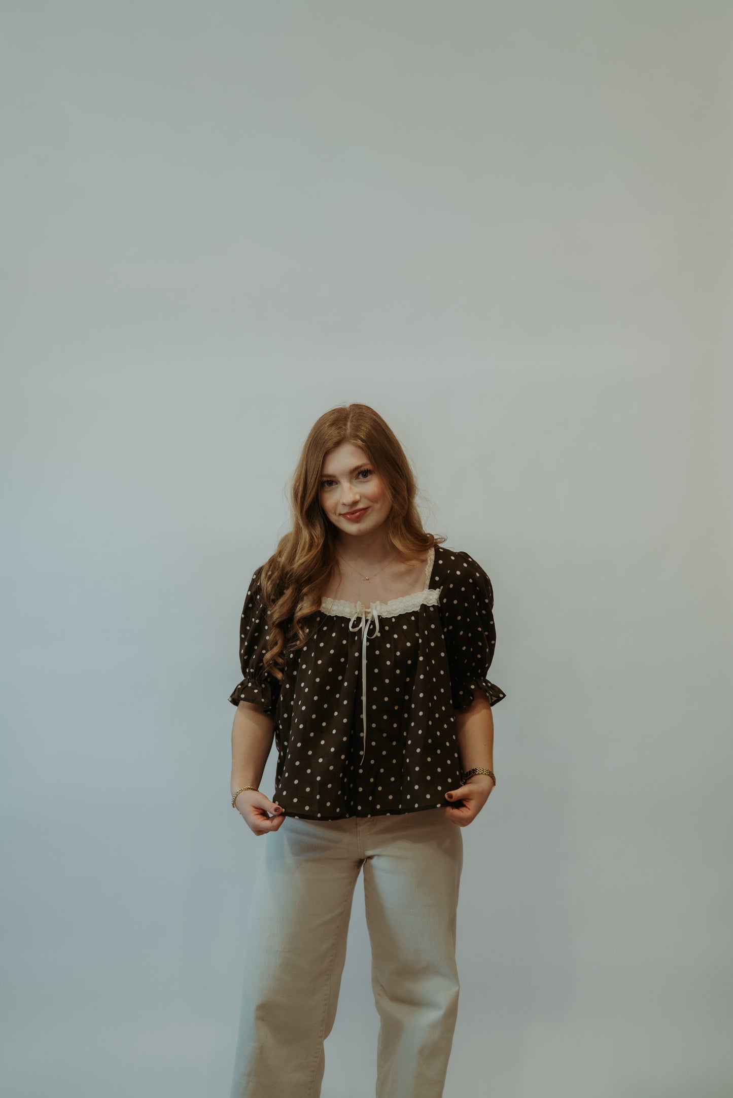 Brown Lace Polka-dot Top